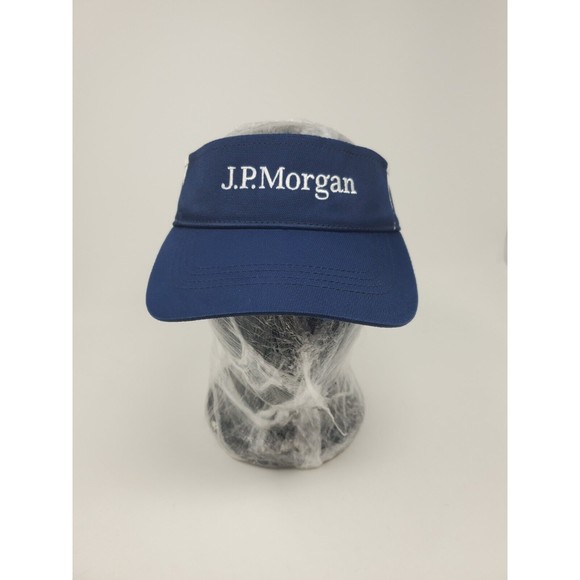 Vintage JP Morgan CHASE Bank Card Golf Hat Visor Blue Strapback - Picture 1 of 7